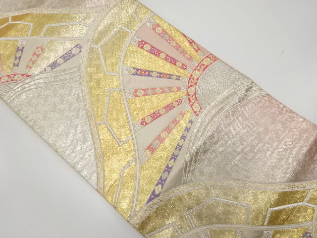 JAPANESE KIMONO / ANTIQUE FUKURO OBI / SILK / WOVEN WHEEL PATTERN